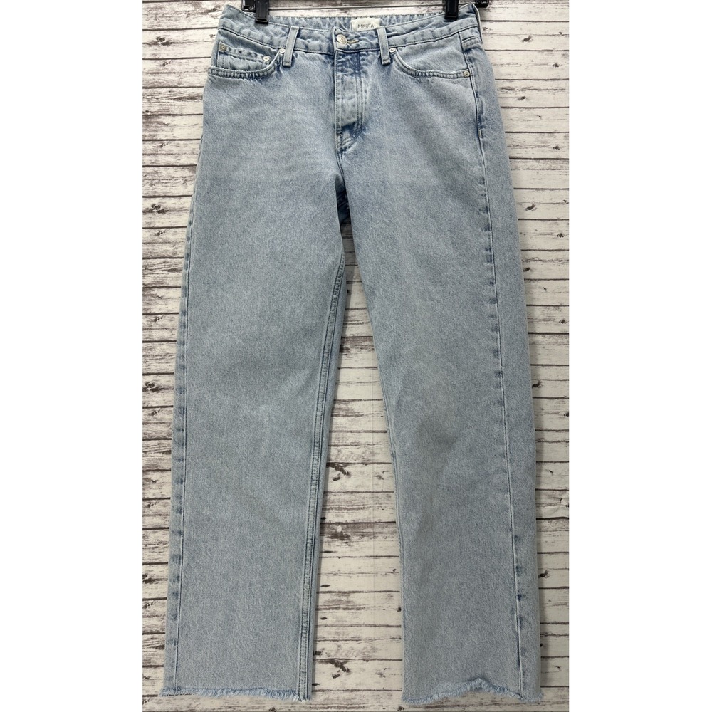 MIKUTA Jean Size 26 Button Fly Cropped Straight Fit Women 27" Inseam Light Blue